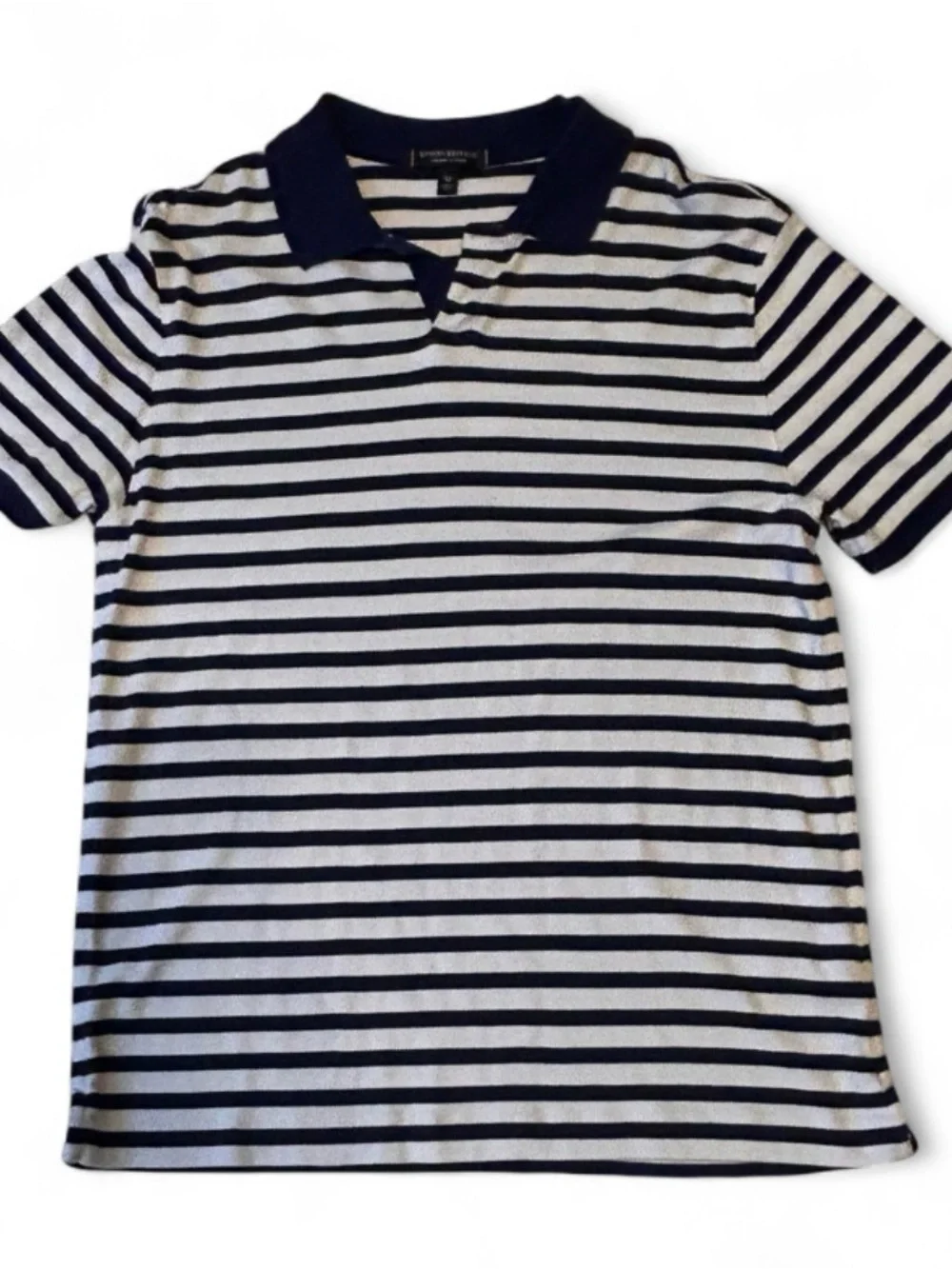 Banana Republic Striped Polo Shirt M, Luxury Touch in Navy & White Short Sleeve